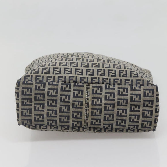 FENDI Zucchino Canvas Hand Bag Navy Silver Auth 138385