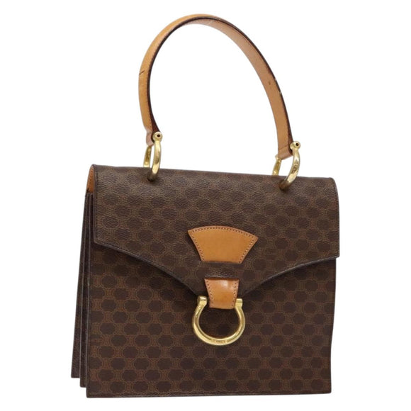 CELINE Macadam Canvas Hand Bag PVC Leather Brown Gold Auth 138386
