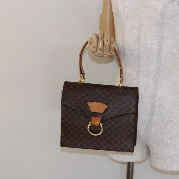 CELINE Macadam Canvas Hand Bag PVC Leather Brown Gold Auth 138386