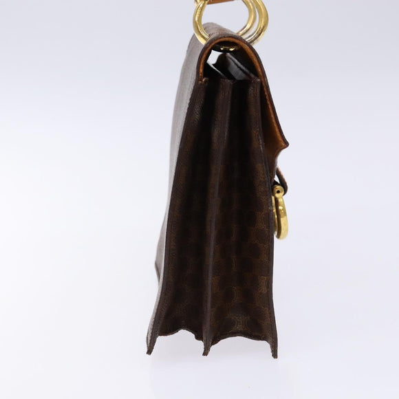 CELINE Macadam Canvas Hand Bag PVC Leather Brown Gold Auth 138386