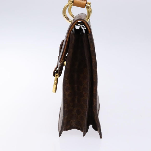 CELINE Macadam Canvas Hand Bag PVC Leather Brown Gold Auth 138386