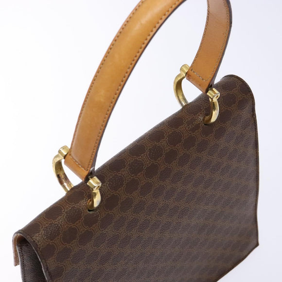CELINE Macadam Canvas Hand Bag PVC Leather Brown Gold Auth 138386