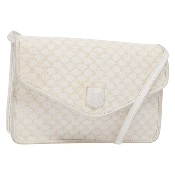 CELINE Macadam Canvas Shoulder Bag PVC Leather White gold Auth 138387