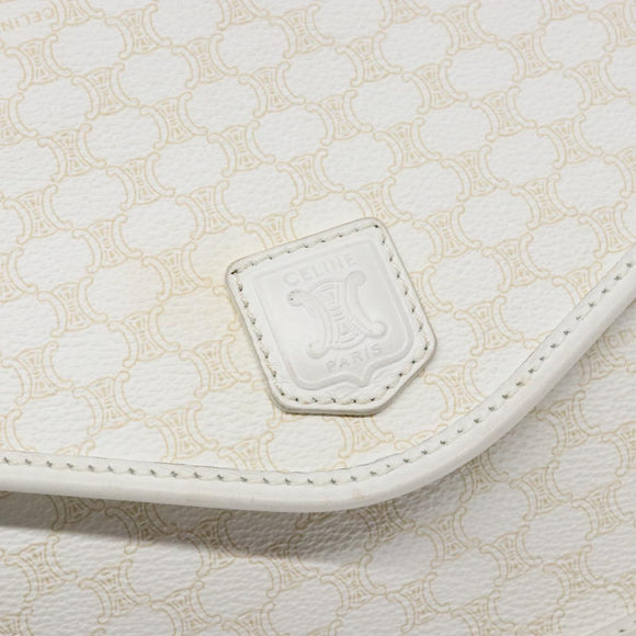 CELINE Macadam Canvas Shoulder Bag PVC Leather White gold Auth 138387