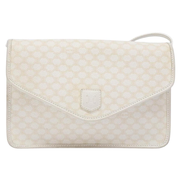 CELINE Macadam Canvas Shoulder Bag PVC Leather White gold Auth 138387