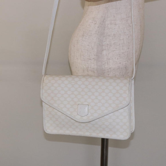 CELINE Macadam Canvas Shoulder Bag PVC Leather White gold Auth 138387