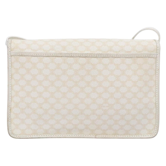 CELINE Macadam Canvas Shoulder Bag PVC Leather White gold Auth 138387