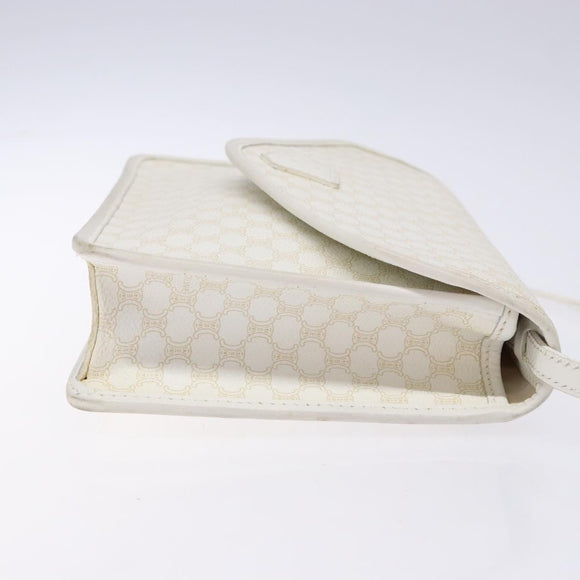 CELINE Macadam Canvas Shoulder Bag PVC Leather White gold Auth 138387