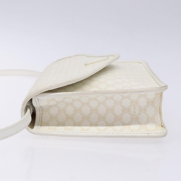 CELINE Macadam Canvas Shoulder Bag PVC Leather White gold Auth 138387