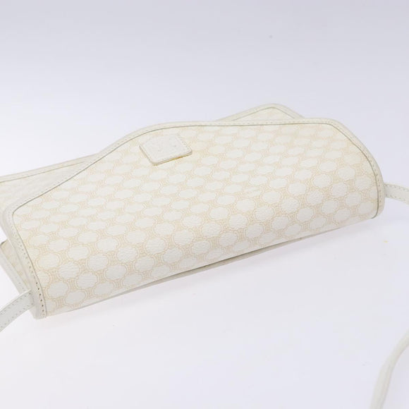 CELINE Macadam Canvas Shoulder Bag PVC Leather White gold Auth 138387