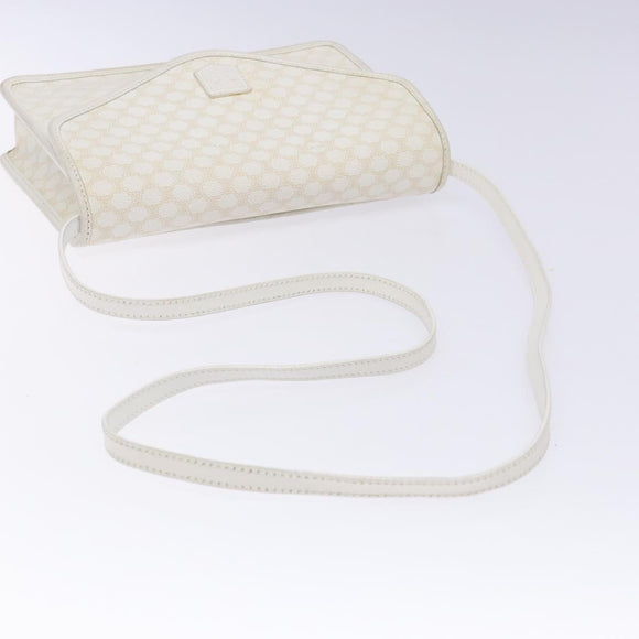 CELINE Macadam Canvas Shoulder Bag PVC Leather White gold Auth 138387