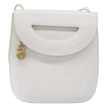 CELINE Shoulder Bag Leather Gold White Auth 138388 - 0