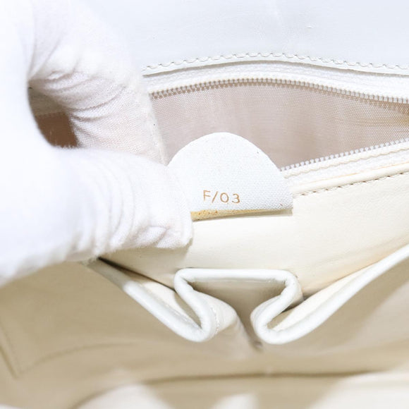 CELINE Shoulder Bag Leather Gold White Auth 138388