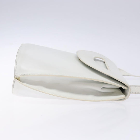 CELINE Shoulder Bag Leather Gold White Auth 138388