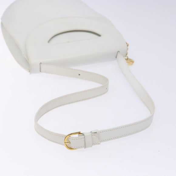 CELINE Shoulder Bag Leather Gold White Auth 138388