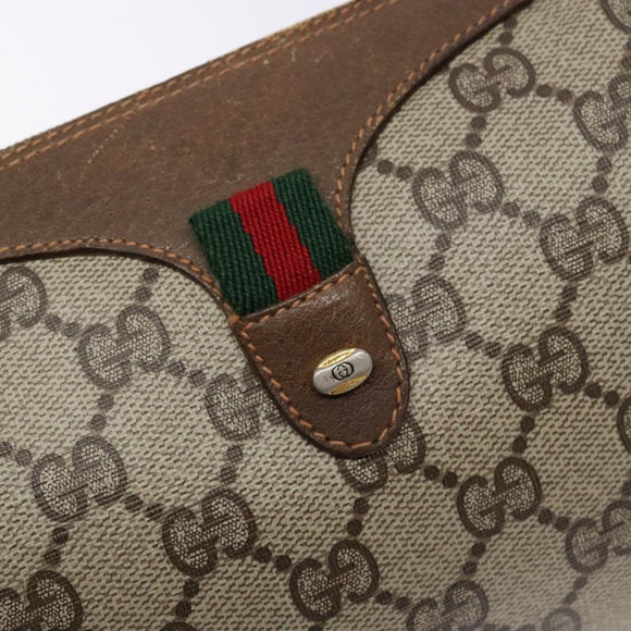 GUCCI GG Supreme Web Sherry Line Bag PVC Beige Gold 89 02 018 Auth 138389