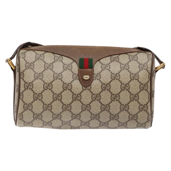 GUCCI GG Supreme Web Sherry Line Bag PVC Beige Gold 89 02 018 Auth 138389