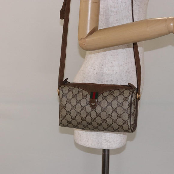 GUCCI GG Supreme Web Sherry Line Bag PVC Beige Gold 89 02 018 Auth 138389