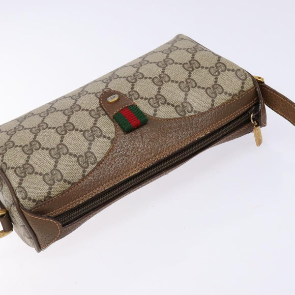 GUCCI GG Supreme Web Sherry Line Bag PVC Beige Gold 89 02 018 Auth 138389