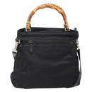 GUCCI Bamboo Hand Bag Nylon 2way Black Silver 002 2058 0508 5 Auth 138391-1