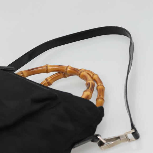 GUCCI Bamboo Hand Bag Nylon 2way Black Silver 002 2058 0508 5 Auth 138391