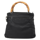 GUCCI Bamboo Hand Bag Nylon 2way Black Silver 002 2058 0508 5 Auth 138391-2
