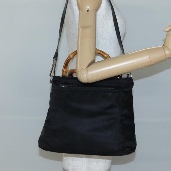 GUCCI Bamboo Hand Bag Nylon 2way Black Silver 002 2058 0508 5 Auth 138391