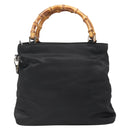 GUCCI Bamboo Hand Bag Nylon 2way Black Silver 002 2058 0508 5 Auth 138391-3