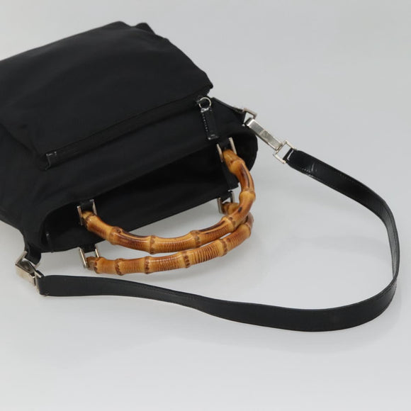 GUCCI Bamboo Hand Bag Nylon 2way Black Silver 002 2058 0508 5 Auth 138391
