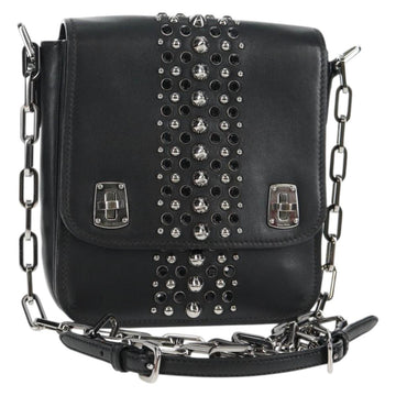 Miu Miu Chain Shoulder Bag Leather Black Silver Auth 138395V