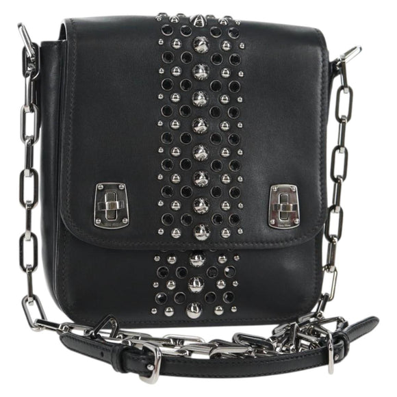 Miu Miu Chain Shoulder Bag Leather Black Silver Auth 138395V