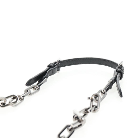 Miu Miu Schoudertas met Ketting Leer Zwart Zilver Auth 138395V