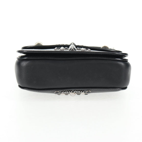 Miu Miu Chain Shoulder Bag Leather Black Silver Auth 138395V