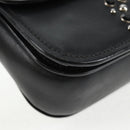 Miu Miu Schoudertas met Ketting Leer Zwart Zilver Auth 138395V-17
