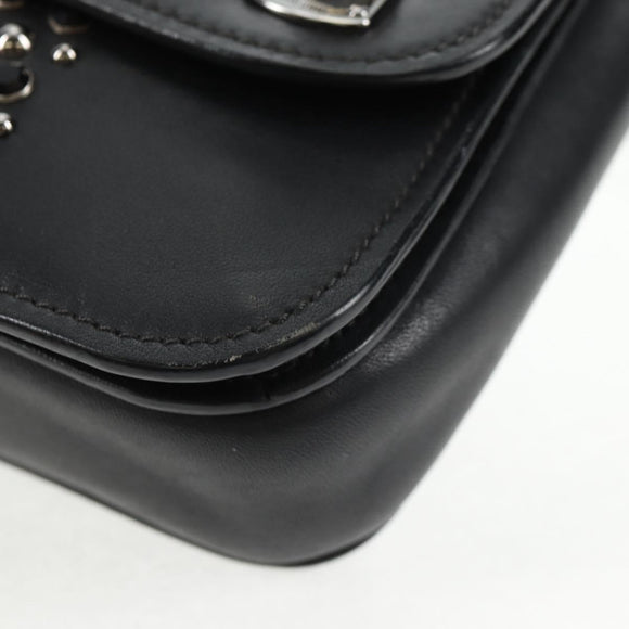 Miu Miu Chain Shoulder Bag Leather Black Silver Auth 138395V