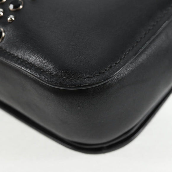 Miu Miu Schoudertas met Ketting Leer Zwart Zilver Auth 138395V