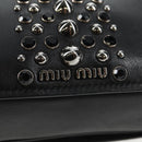 Miu Miu Schoudertas met Ketting Leer Zwart Zilver Auth 138395V-21