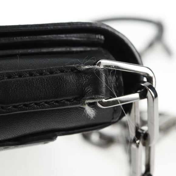 Miu Miu Chain Shoulder Bag Leather Black Silver Auth 138395V