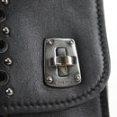 Miu Miu Schoudertas met Ketting Leer Zwart Zilver Auth 138395V-22