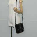 Miu Miu Schoudertas met Ketting Leer Zwart Zilver Auth 138395V-29