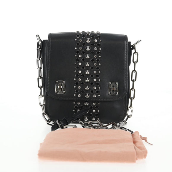 Miu Miu Chain Shoulder Bag Leather Black Silver Auth 138395V