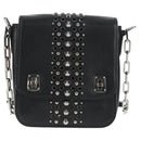 Miu Miu Schoudertas met Ketting Leer Zwart Zilver Auth 138395V-13