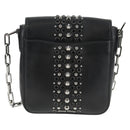Miu Miu Schoudertas met Ketting Leer Zwart Zilver Auth 138395V-2