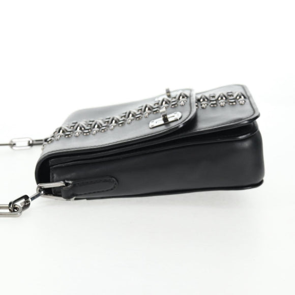 Miu Miu Chain Shoulder Bag Leather Black Silver Auth 138395V