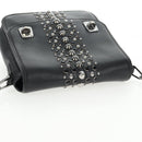 Miu Miu Schoudertas met Ketting Leer Zwart Zilver Auth 138395V-14