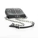 Miu Miu Schoudertas met Ketting Leer Zwart Zilver Auth 138395V-6