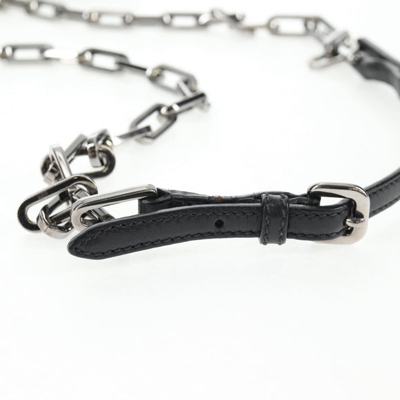 Miu Miu Schoudertas met Ketting Leer Zwart Zilver Auth 138395V