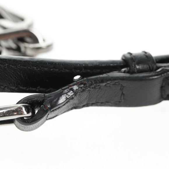 Miu Miu Schoudertas met Ketting Leer Zwart Zilver Auth 138395V