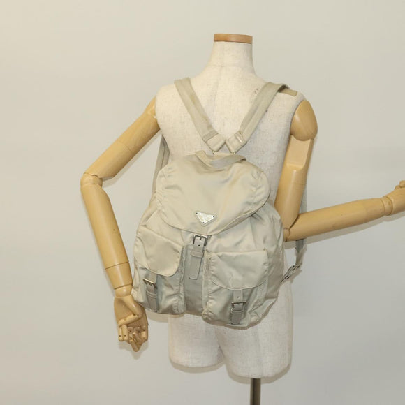 PRADA Backpack Nylon Ivory Silver Auth 138397