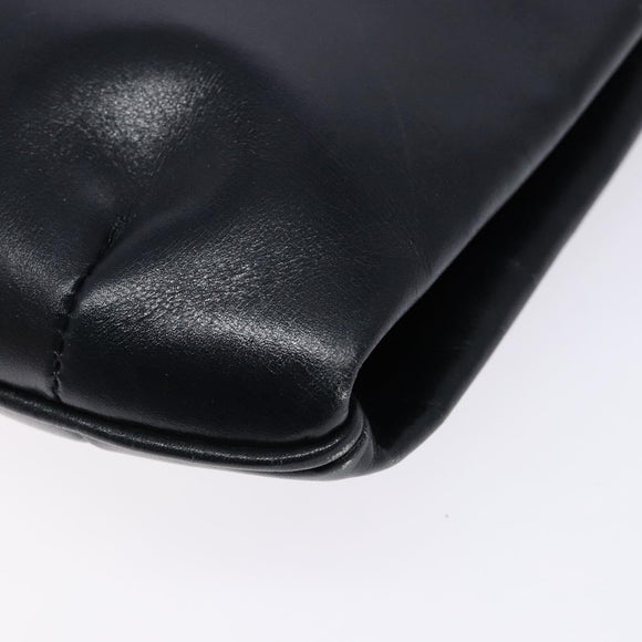 CELINE Chain Shoulder Bag Leather Navy Gold Auth 138408